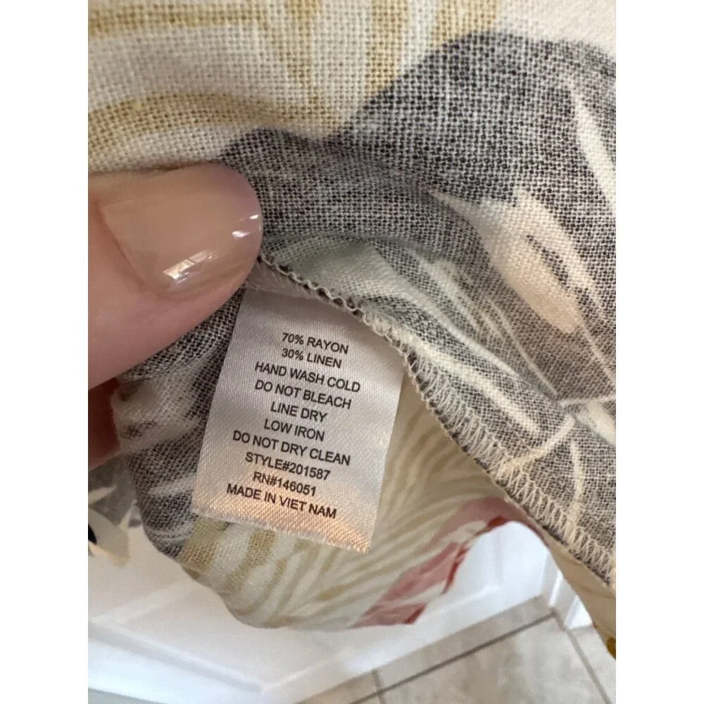 Monteau Floral Tropical Linen Blend Sleeveless Blouse Size Large - Picture 5 of 6